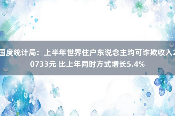 国度统计局：上半年世界住户东说念主均可诈欺收入20733元 比上年同时方式增长5.4%